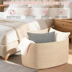 Large 75L Woven Laundry Basket, Collapsible Cotton Rope Storage Hamper for Blankets, Toys, Dirty Clothes, Rectangle Nursery Basket for Living Room, Bedroom, Baby Room - Brown - Image 5