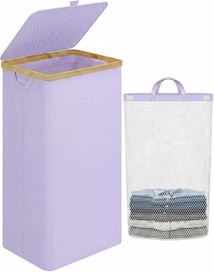 IEGrow Laundry Hamper with Lid,110L Laundry Basket with Mesh Bags,Purple by iEGrow