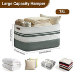 75L Large Blanket Basket, 22"x17"x12"Rectangle Cotton Rope Woven Storage Basket with Handles, Laundry Hamper for Living Room, Nursery, Bedroom - Chemical-Free, Kid & Pet Safe - Sage Green - Image 2