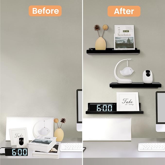 upsimples 4 Pcs 15" Acrylic Shelves for Wall Organize and Display, Black - Image 6