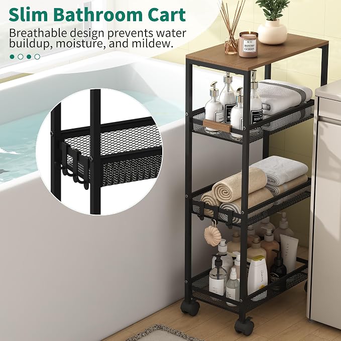4-Tier Slim Utility Rolling Laundry Cart with Wheels, Easy to Assemble - Image 4