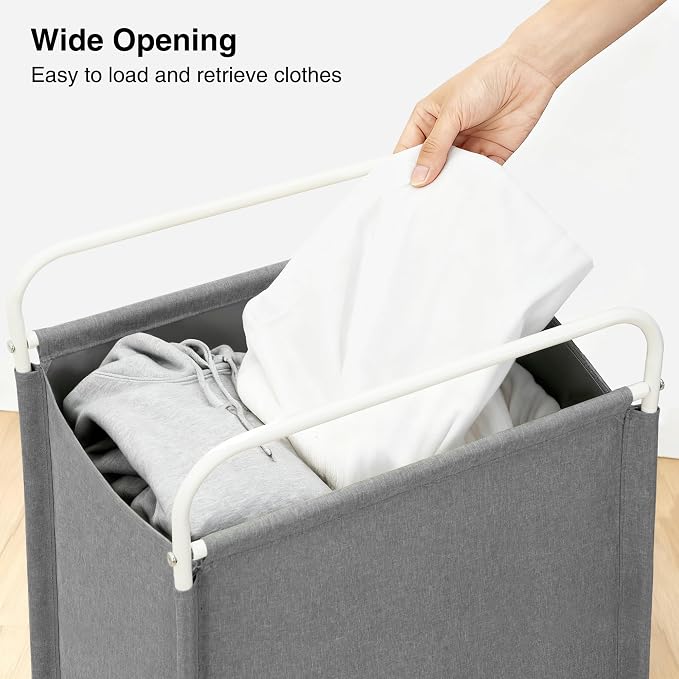 STO STO Laundry Hamper, 75L Laundry Basket with Coated Fabric Bag, Lightweight Portable Dirty Clothes Hamper, Laundry Bin with Metal Frame for Laundry Room, Bedroom, Closet and Dorm, Gray Fabric - Image 8