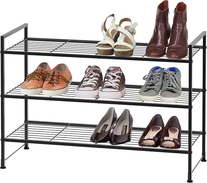 Simple Houseware 3-Tier Stackable Wired Grid Shoe Rack, Black - Image 2