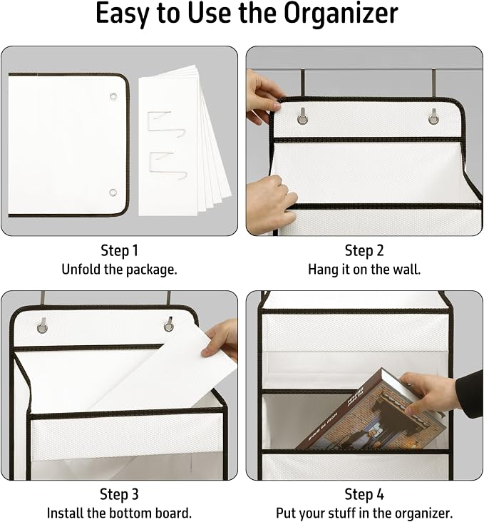 TYMENSH White Over Door Organizer with 5 Large Clear Pockets and 6 Side Mesh Pockets, Anti-Tilt Hanging Door Storage for Nursery, Bathroom, Closet, Bedroom, Dorm, Toys - Image 5