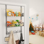 SWTYMIKI Over The Door Hooks Organizer - Multi-Functional Door Hanger with 16 Hooks & 2 Mesh Baskets, Long Coat Rack for Bathroom, Bedroom, Living Room, Home Storage Organizer, Gray - Image 5