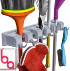 Berry Ave Broom Holder Wall Mount and Garden Tool Organizer, Closet Storage, Kitchen Rack, Home Organization and Garage Organizer for Rake or Mop Handles Up to 1.25-Inches, Hanger Plus 6 Hooks (Grey) by BerryAve