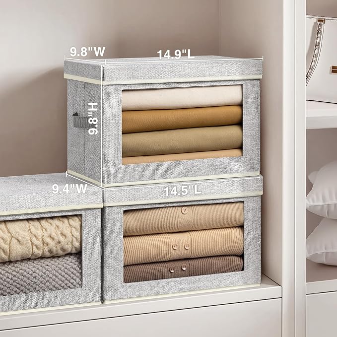 Homsorout Storage Baskets with Lids, 4 Pack Large Box Organizer with Window, Fabric Storage Cubes Bins for Closet, Collapsible Organizer Bins for Bedroom, Living Room, Dorm, Blended - Image 3