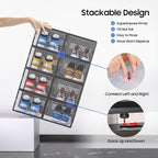 eWonLife X-Large Shoe Boxes with Magnetic Door, 12-Pack Stackable Shoes Storage Organizer for Closet, Clear Plastic Sneaker Container Shoe Rack for Size 12, Black - Image 5