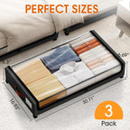 Under Bed Storage with Wheels 3Pack Storage Containers with Clear Window | Under Bed Drawers Rolling Under Bed Storage for Clothes,Shoes, Blankets (30.71 x 16.93 x 6.69 in, Black) - Image 2