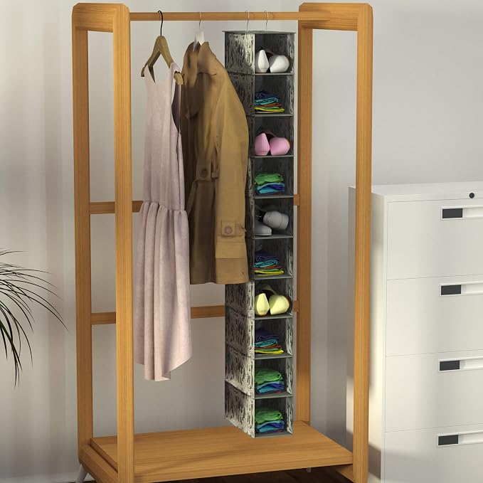 Libeder 10-Shelf Hanging Shoe Organizers with Side Pockets, Grey With Pattern - Image 2