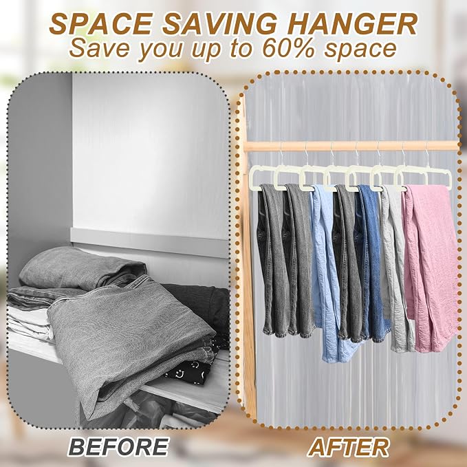 Pants Hangers Space Saving, 30 Pack Velvet Hangers for Closet with 30 Hooks, Strong Durable Non Slip Slim Clothes Hanger, Ultra Soft Flocked Hanger for Pants, Shirts, Bra, Shorts (Cream) - Image 4