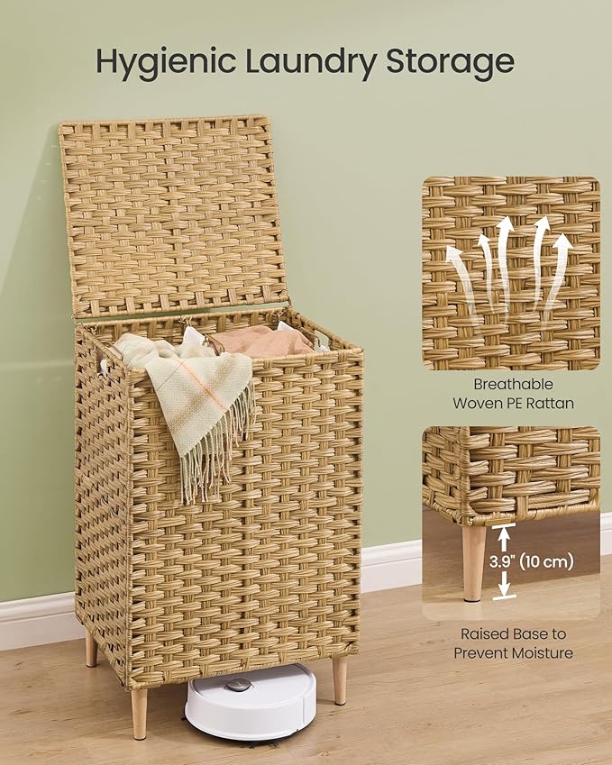 SONGMICS 2-Section Laundry Hamper with Lid, PE Rattan, 29 Gallons (110 L) - Image 5