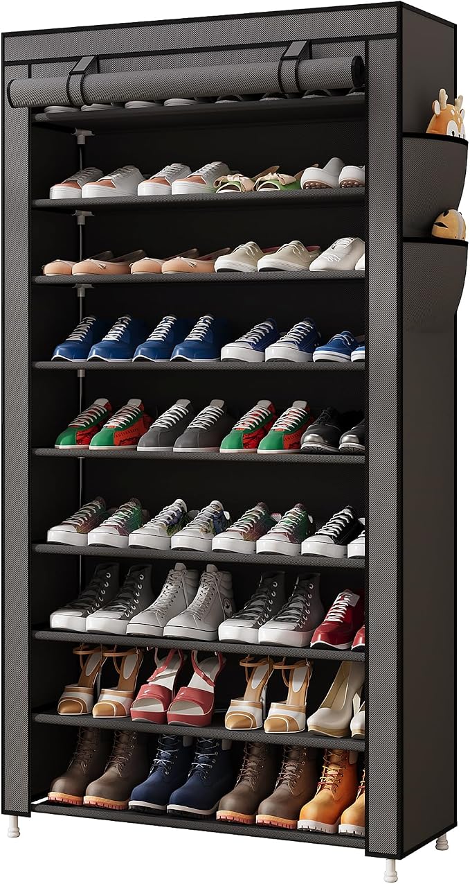 Laiensia 9-Tier Vertical Shoe Rack Organizer, Space Saving Shoe Storage Organizer, Non-Woven Cover Shoe Shelf Holds 36-45Pairs for Bedroom, Hallway, Closet Entryway, Grey by Laiensia