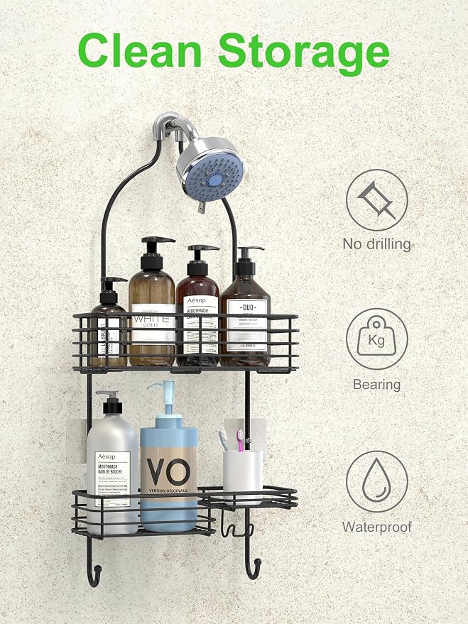 SMARTAKE Hanging Shower Head Caddy, Shower Shelf Organizer, Black - Image 4