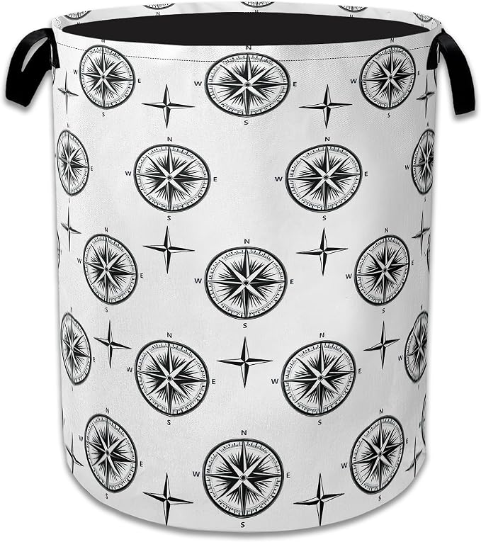 Black Compass Laundry Basket Collapsible Laundry Hamper Clothes Storage Bin for Bathroom Bedroom Room Decor 16" X 20.8" by NSMNSM