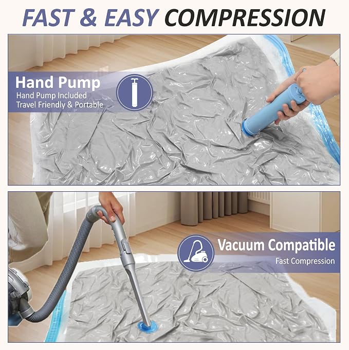 Vacuum Storage Bags with Hand Pump, Vacuum Seal Space Saver Bags,25 Combo | 80% Space-Saving Bags for Clothing, Blankets, Pillows, Bedding & Comforters; Multi-Size Variety Pack for Home & Travel - Image 6