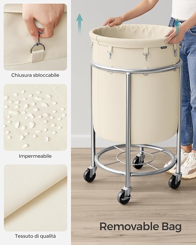 SONGMICS Laundry Basket with Wheels, 29 Gal., Steel Frame, Removable Bag - Image 5