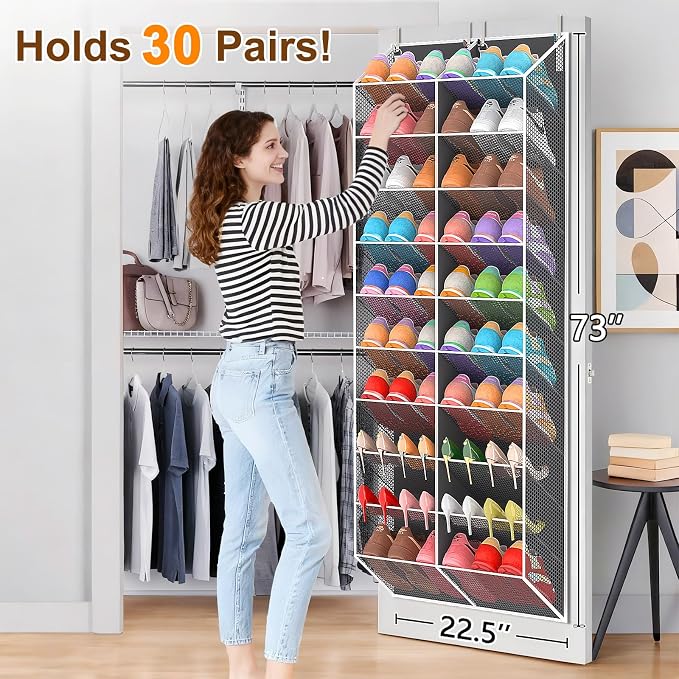 UVIAHOMI Over the Door Shoe Organizer for 30 Pairs, 10-Tier, Dark Grey - Image 2