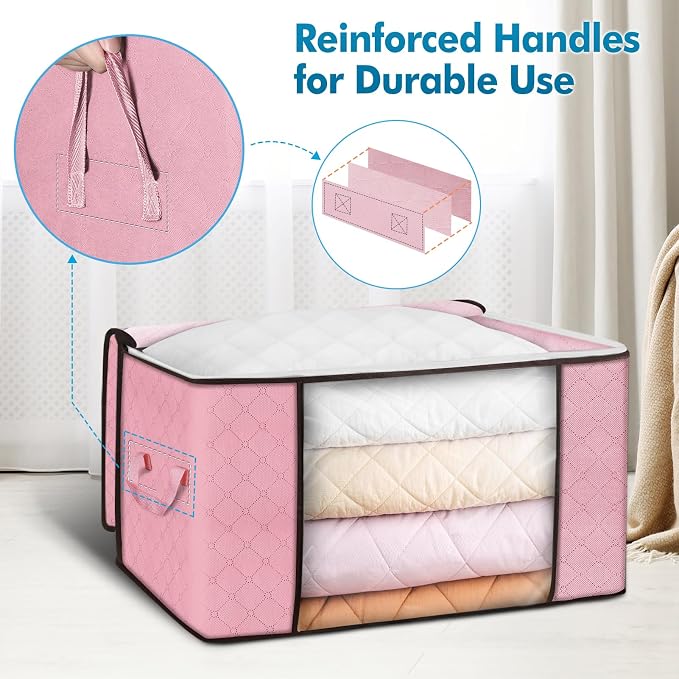 90L Large Storage Bags, 6 Pack Clothes Storage Bins Closet Organizers | oldable Storage Containers, with Reinforced Handle, for Clothing, Blanket, Comforters, Bed Sheets, Pillows and Toys - Image 3