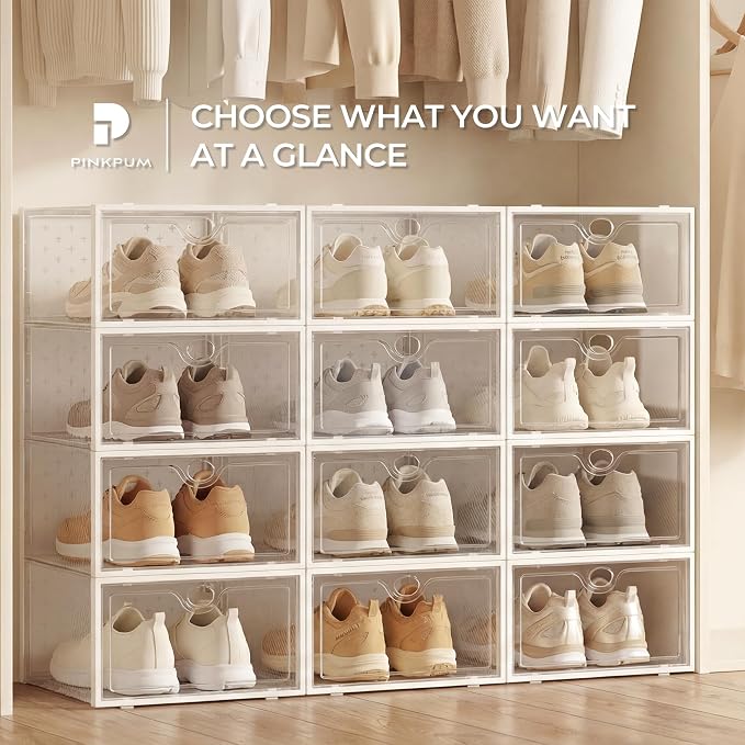 Pinkpum 18 Pack X-Large Shoe Storage Boxes Grey Shoe Organizer | Clear Plastic Stackable, Fit US Size 11, 6.2” Height, Shoe Dispaly Case Holder Bins Sneaker Storage for Sneakerheads - Image 6