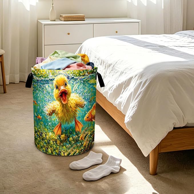 Duck Fish Laundry Basket Foldable Laundry Hamper With Handles Clothes Storage Bucket Organizer Laundry Bag For Bedroom Bathroom Laundry Storage 19.6 x 15.7 - Image 6