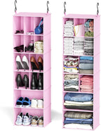 SpaceAid 2 Pack Hanging Closet Organizer and Storage with Dividers, 24 Compartments Hanging Shoe Shelves for Closet, Wardrobe, RV, Garment Rack - Pink by SpaceAid