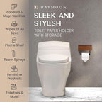 Day Moon™ - Toilet Paper Holder with Shelf - Modern Roll Holder for Bathroom - 1 Pack - Wall Mount - with Storage, Wood - Image 3