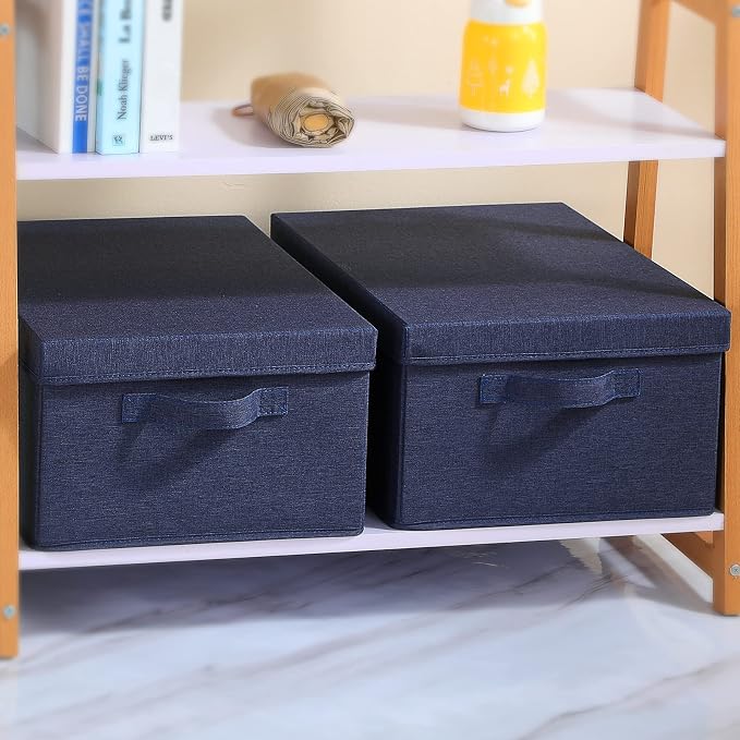 HOONEX Foldable Storage Bins with Lids, Pack of 2, Storage Boxes with 2 Carrying Handles and Heavy Cardboard, 16.5" L x 11.8" W x 7.5" H for Shoes, Clothes, Blue - Image 4
