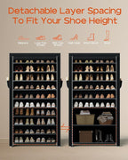 CASAMAYA Shoe Rack with Covers, 10 Tiers Tall Shoe Rack Organizer, Large Capacity Shoe Shelf Storage, Hold 40 Pairs of Shoes, Vertical Shoe Storage Organizer for Closet, Entryway, Black, SRT104B01 - Image 4