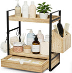 Kottwca 2-Tier Bathroom Counter Organizer with Drawer, Wooden Vanity Shelf by Kottwca