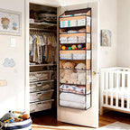 5 Tiers Over Door Organizer with 10 Mesh Side Pockets, 44 lbs Weight Capacity Hanging Storage Organizer with Clear Window Kids Toys, Shoes, Diapers, Brown - Image 6