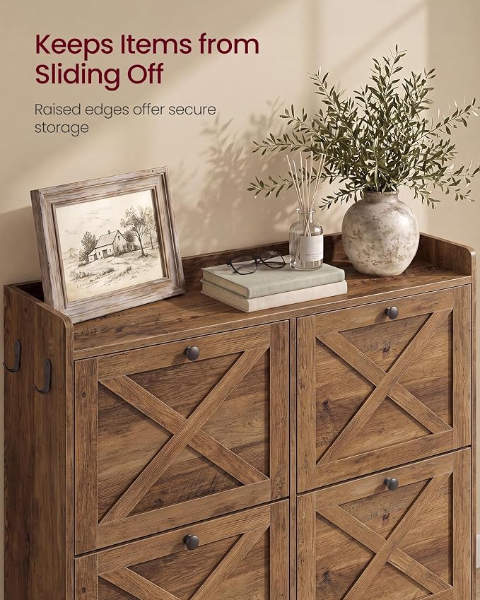 VASAGLE Narrow Shoe Storage Cabinet Organizer with 4 Flip Drawers | Freestanding Shoe Rack, Fits 16 to 24 Pairs, for Entryway, Farmhouse Style, Honey Brown, HANIS Collection UHSC403KB01S - Image 6