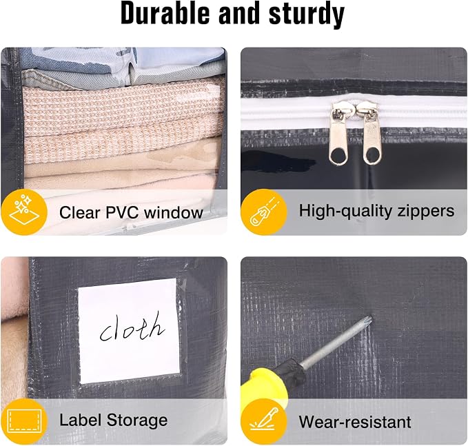 Blanket Storage Bags 6 Pack 60L Clothes Closet Organizer Containers PE - Image 3