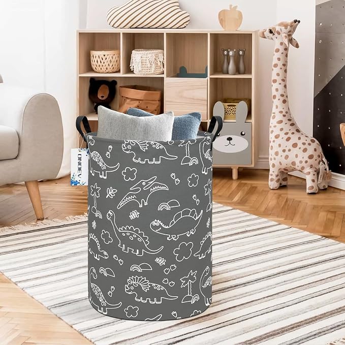 Round Dinosaur Laundry Hamper, Cotton Canvas Teen Room Storage Bin - Image 7
