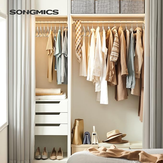 SONGMICS Plastic Clothes Hangers, Pack of 50, Space-Saving | 0.2 Inches Thick, 17.7 Inches Wide, 360° Swivel Hook, White and Dark Gray, BREANNA Collection UCRP050W50 - Image 2