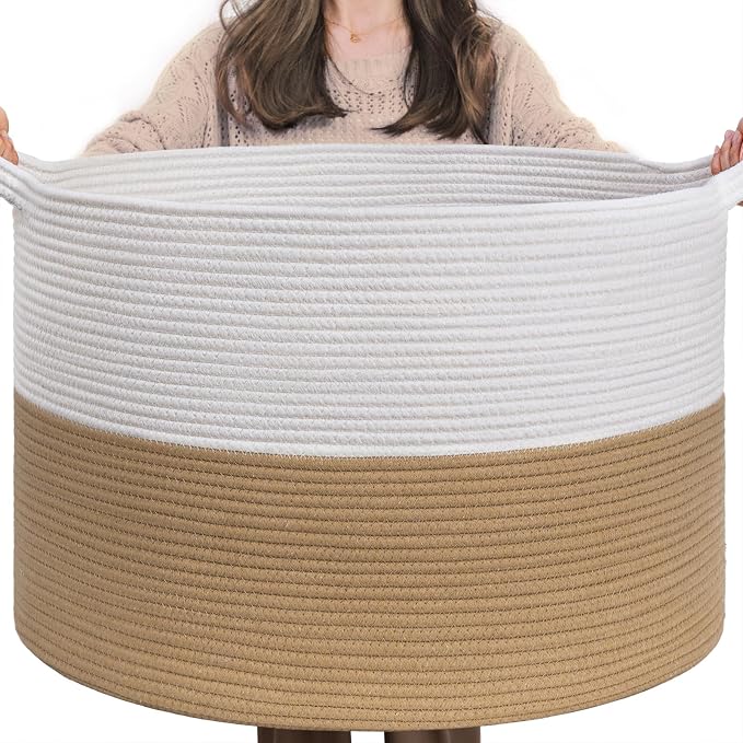 INDRESSME XXXLarge Woven Rope Blanket Basket Living Room, 90L by INDRESSME