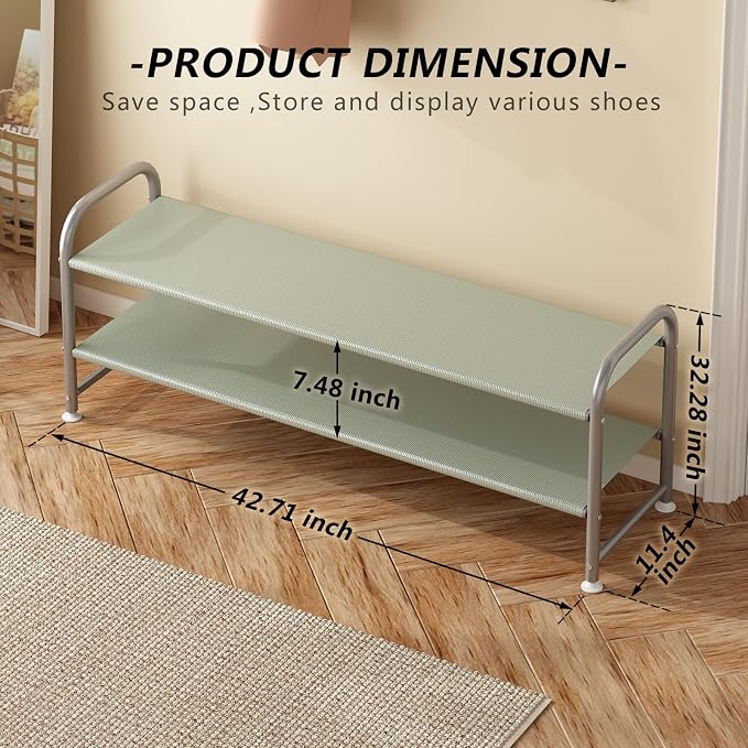 INGIORDAR 2 Tier Long Shoe Rack Organizer for Closet Metal Shoe Storage - Image 3