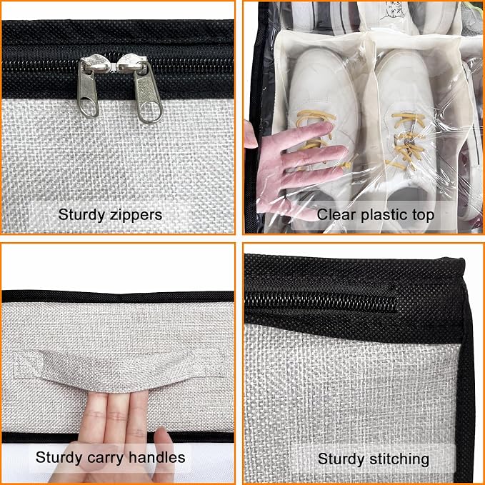 homyfort Shoe Storage Organizer Under Bed, 2 Pack Fits 32 Pairs, Extra Large Shoe Container, Breathable Fabric Underbed Storage for Sneakers, Slippers, Closet, Grey - Image 5