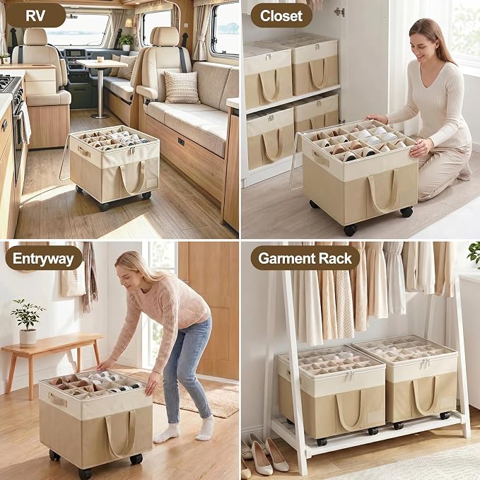 2 Pack Large Shoe Organizer for Closet, 32 Pairs Shoe Storage Box Beige - Image 6