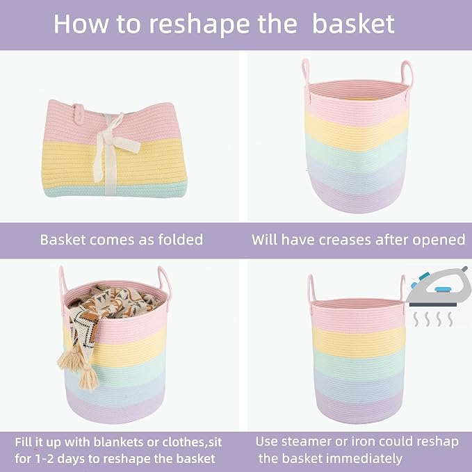 XUANGUO Rope Laundry Basket Hamper for Kids Girl, rainbow - Image 7