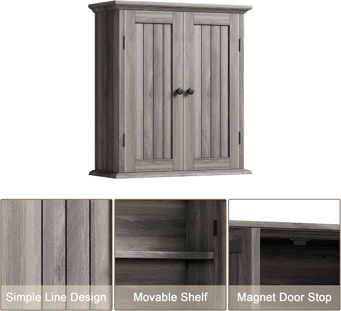 ChooChoo Bathroom Wall Cabinet with 2 Doors, Over The Toilet, Farmhouse - Image 4