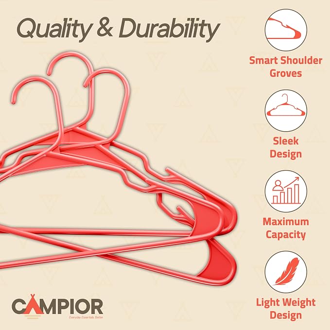 Plastic Clothes Hangers – Heavy Duty Hanger Set, for Organizing Clothes, Dresses, and Coat, Holds Up to 5 lbs, Space-Saving Hangers with Non-Slip Shoulder Grooves, Pack of 80, Red - Image 3