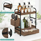 2-Tier Bathroom Counter Organizer with Drawer, Wooden Vanity Skincare Shelf - Image 5