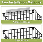 Wall Mounted Bin Basket with 5 Hooks 3 Label Plate Adhesive-3 Pack, Cabinet Hanging Metal Wire Basket,Rustic Farmhouse Decor, Storage Organization Shelf for Pantry Kitchen Bathroom 10.6*7.5*5.1inch - Image 3