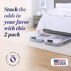 HOMZ Under Bed Clear Plastic Storage Bin w/Lid, 60 Qt, Gray Latch, 2 Pack | Stackable Underbed Container Set for Shoes, Bags, Clothes, and Towel Organization - Image 2