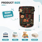 Vintage Bookshelf Portable Laundry Hamper,Floral Library Collapsible Clothes Basket with Handles,Waterproof Oxford Cloth Organizer for Dorm Bedroom Bathroom Nursery,16 x 20 Inch - Image 2