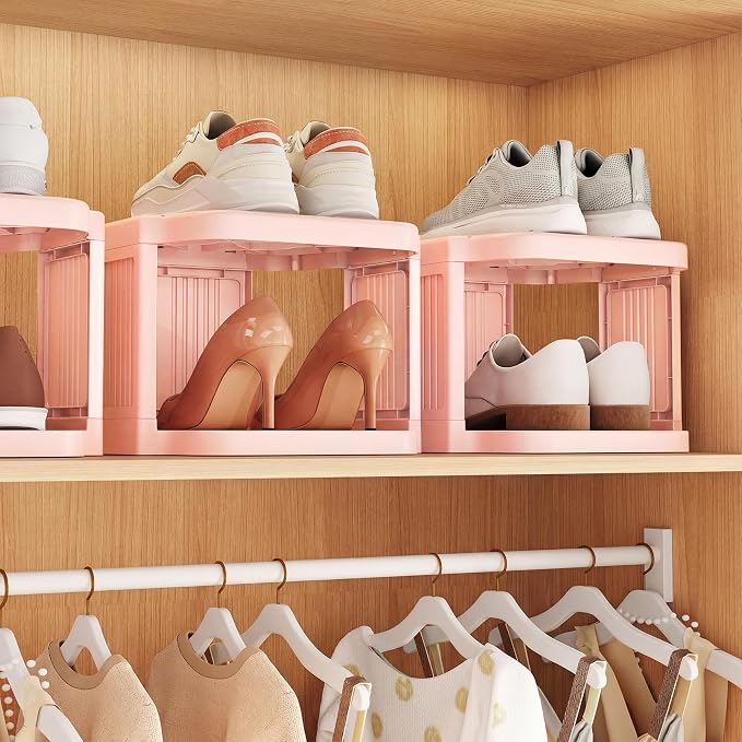 Kitstorack 5-Tier Vertical Plastic Shoe Rack, Freestanding Stackable Shoe Storage Organizer Cubes Shoe Shelf Tower or Small Closets and Tight Spaces, Pink - Image 4