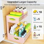 Under Sink Organizer, 2 Pack 2 Tier Pull Out Under Cabinet Organizer Shelf with Pad for Framed Cabinets, Metal Slide Out Under Sink Storage, Mesh Sliding Drawers for Kitchen Bathroom Laundry, Pink - Image 3