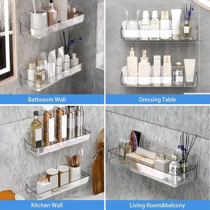 Diesisa Acrylic Wall Mount Organizer, Adhesive Shelves,2Pc Bathroom Shelves - Image 6