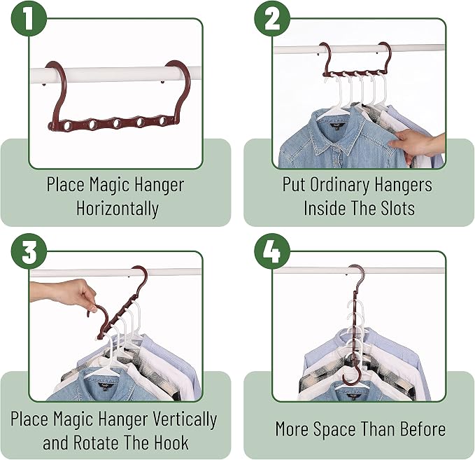 Mr. Pen- Space Saving Hangers for Clothes, 12 pcs, Mahogany Color, Plastic Multi Clothes Hangers Space Saving, 5 Slots, 360° Rotating Hooks - Image 5